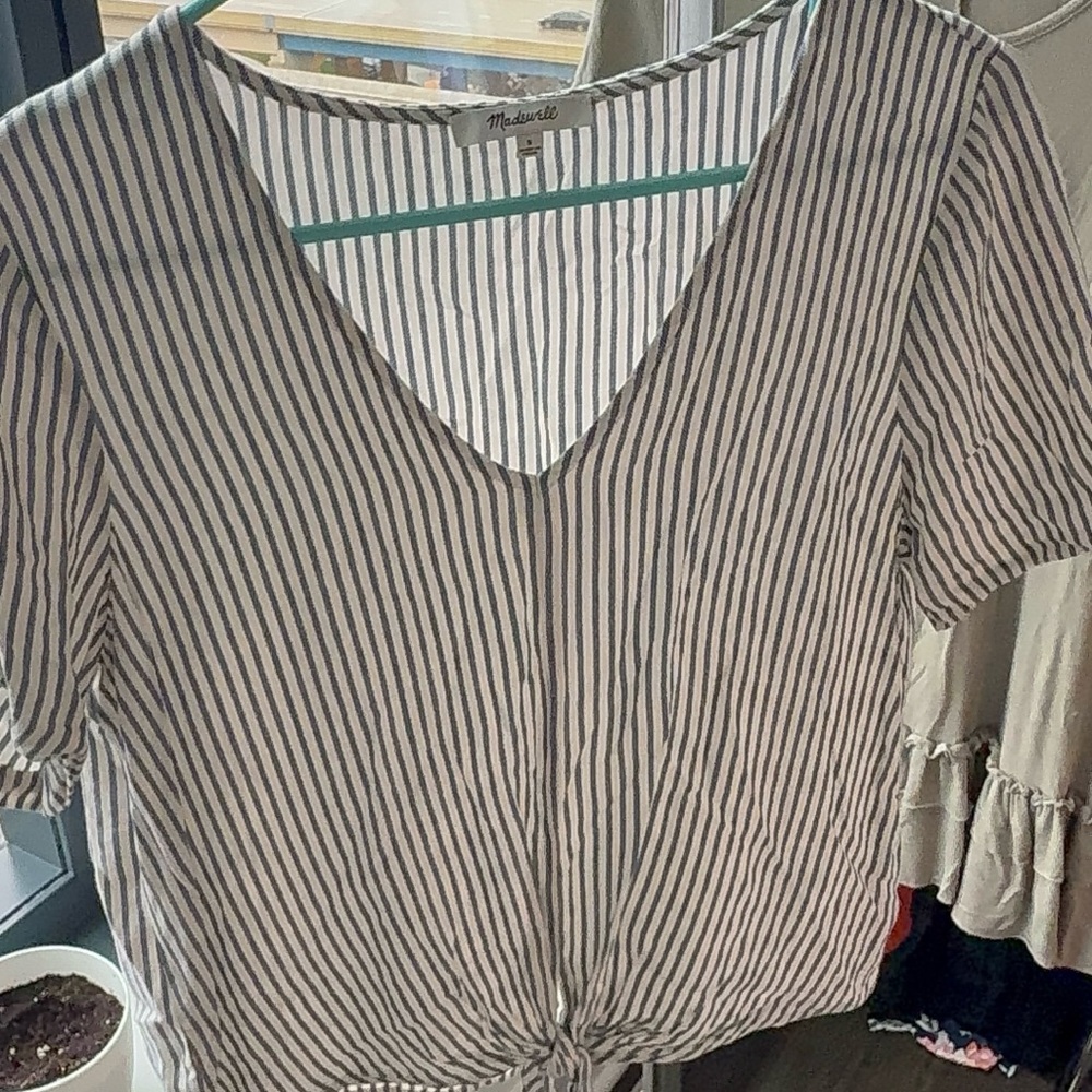 Madewell V-Neck Striped Blouse - Navy and White